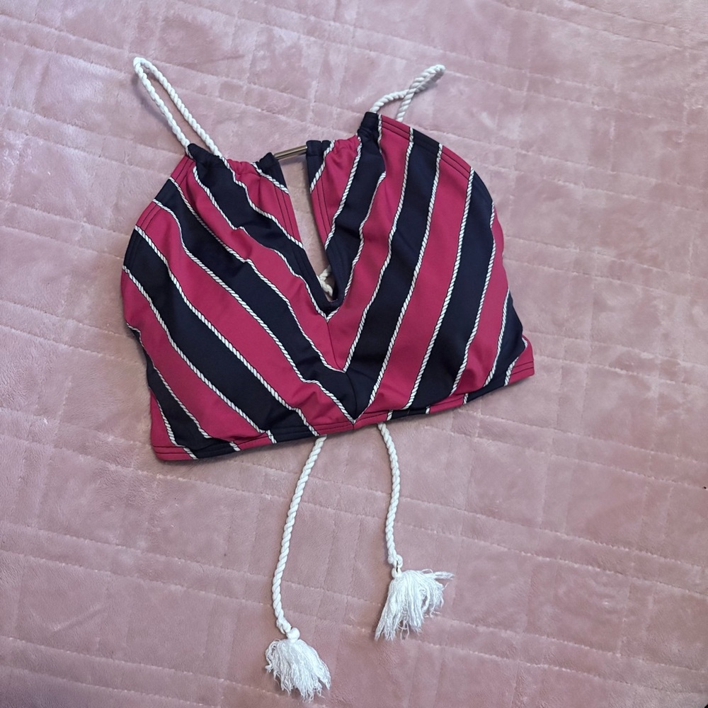 Micheal KORS navy red gold swimsuit top crop medium new without tags